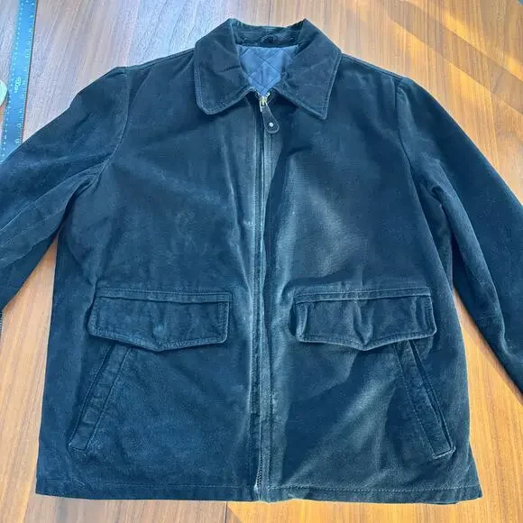 Vintage 90s Distressed Black Suede Leather Bomber Jacket Quilted Lining No Size - Picture 8 of 16